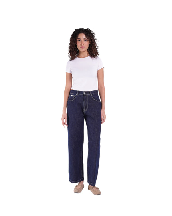 LOW-RISE WIDE-LEG RAW INDIGO JEANS