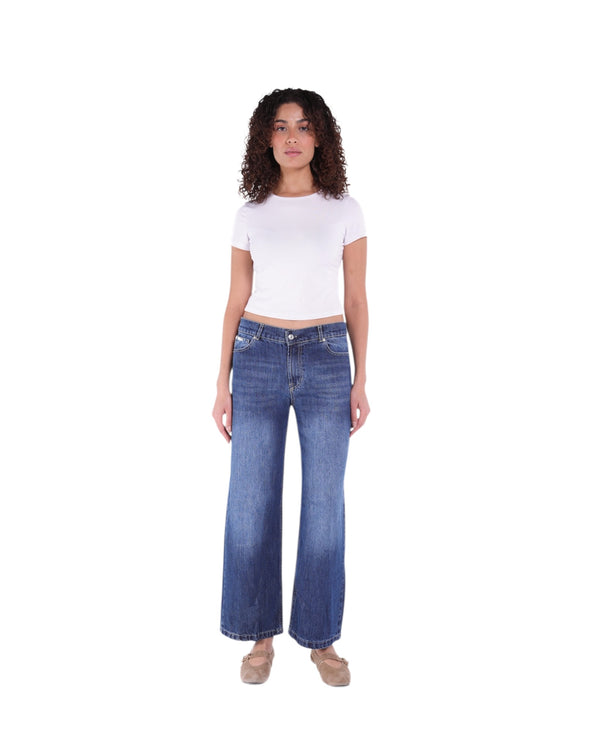 LOW-RISE WIDE-LEG DARK-BLUE JEANS