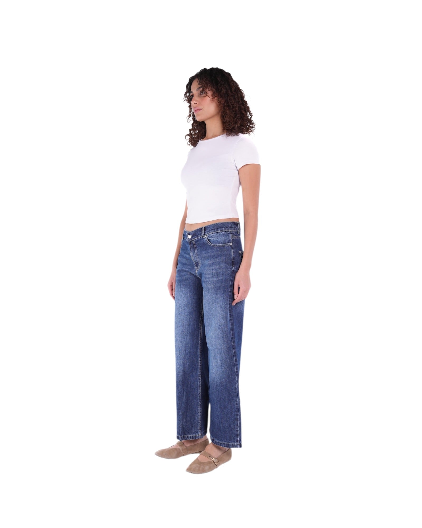 LOW-RISE WIDE-LEG DARK-BLUE JEANS