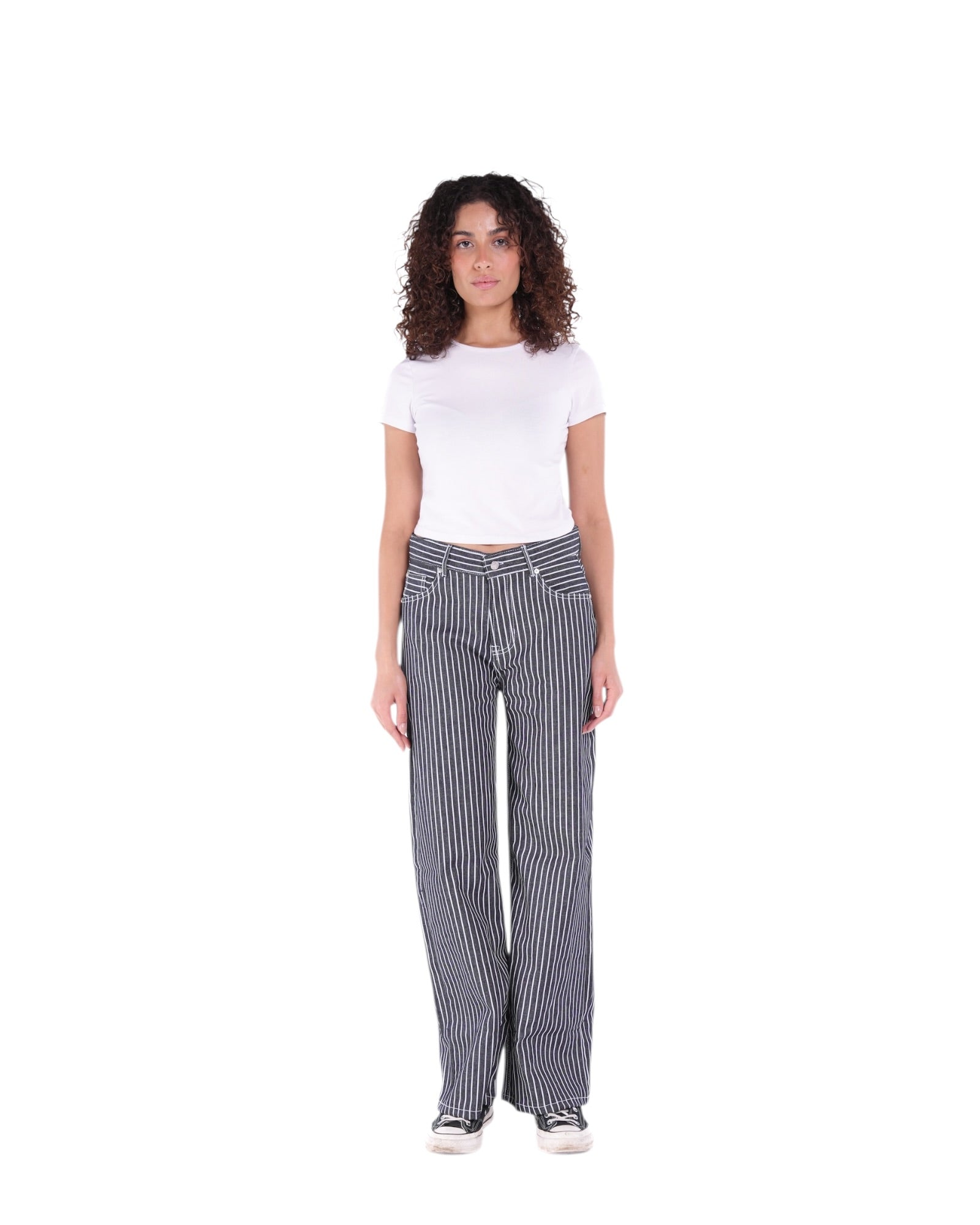 LOW-RISE WIDE-LEG STRIPED INDIGO JEANS