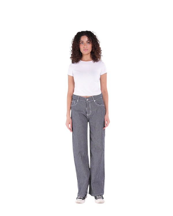 LOW-RISE WIDE-LEG STRIPED INDIGO JEANS