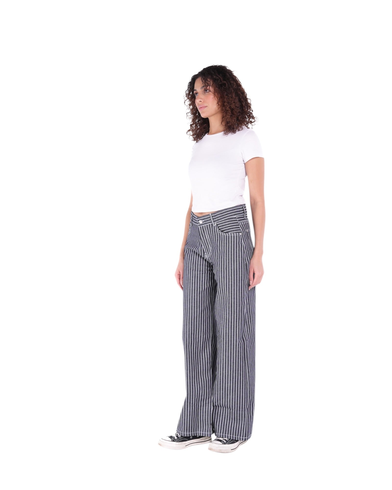 LOW-RISE WIDE-LEG STRIPED INDIGO JEANS