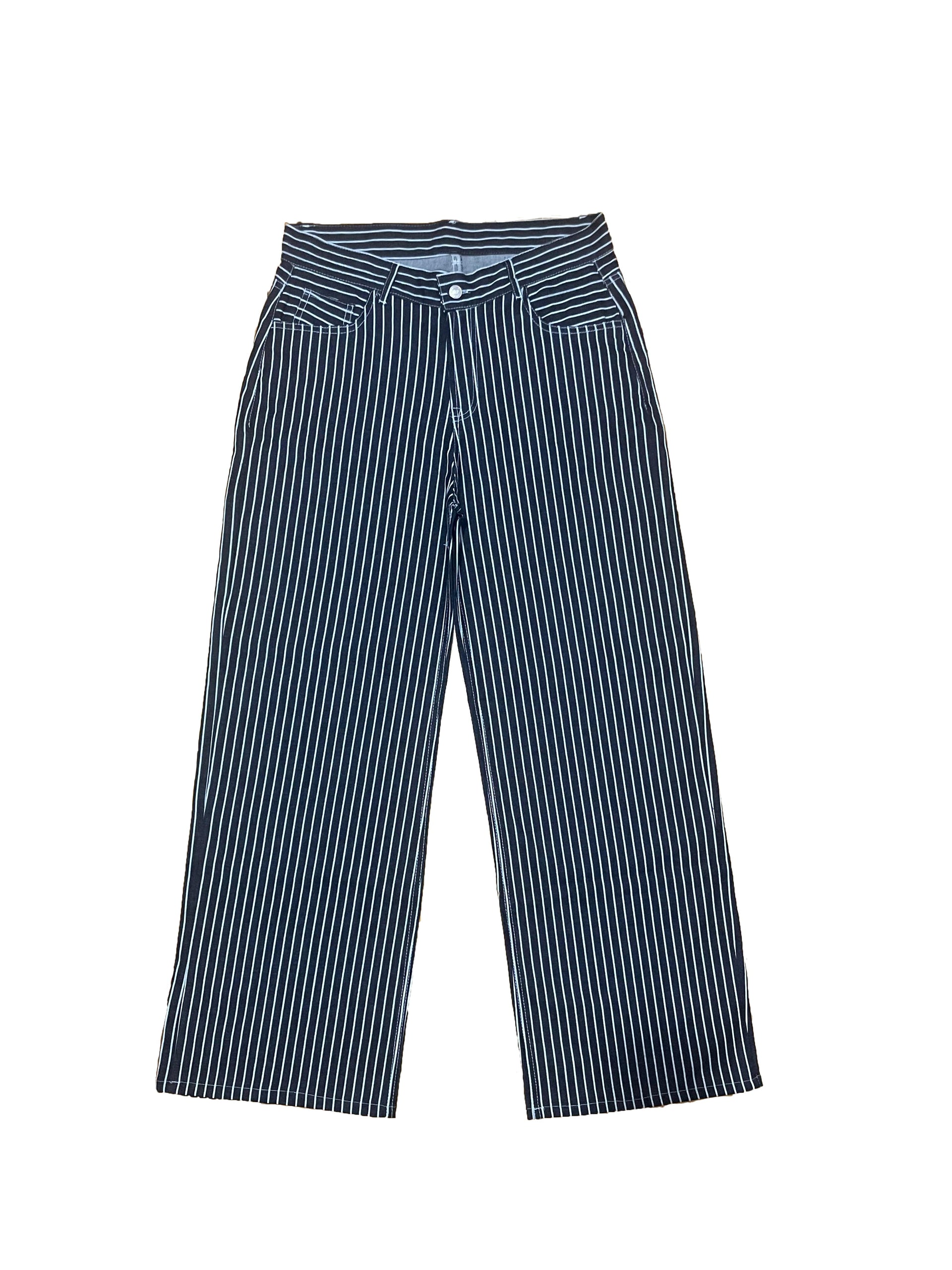 LOW-RISE WIDE-LEG STRIPED INDIGO JEANS